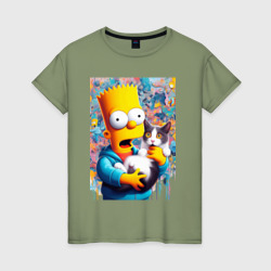 Bart Simpson with a kitten - ai art – Футболка из хлопка с принтом купить со скидкой в -20%