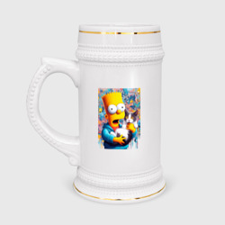 Кружка пивная Bart Simpson with a kitten - ai art