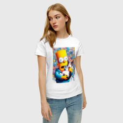 Футболка с принтом Bart Simpson with a kitten - ai art для женщины, вид на модели спереди №2. Цвет основы: белый