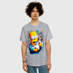 Мужская футболка хлопок Oversize Bart Simpson with a kitten - ai art - фото 2