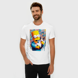 Мужская футболка хлопок Slim Bart Simpson with a kitten - ai art - фото 2