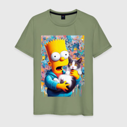 Мужская футболка хлопок Bart Simpson with a kitten - ai art