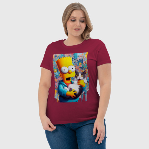 Женская футболка хлопок Bart Simpson with a kitten - ai art, цвет маджента - фото 6