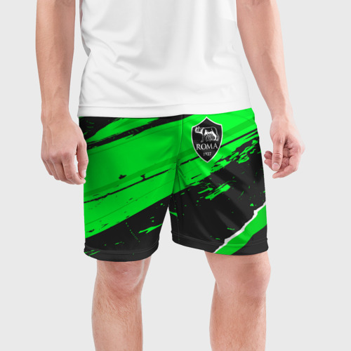 Мужские шорты спортивные с принтом Roma sport green, фото на моделе #1