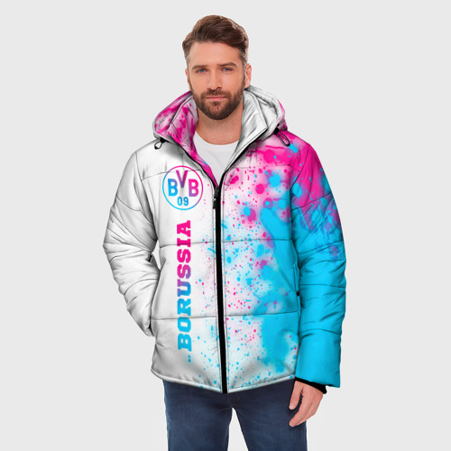 Мужская зимняя куртка 3D Borussia neon gradient style по-вертикали, цвет черный - фото 3