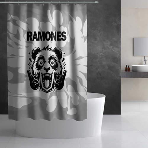 Штора 3D для ванной Ramones рок панда на светлом фоне - фото 2