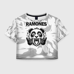 Женская футболка Crop-top 3D Ramones рок панда на светлом фоне