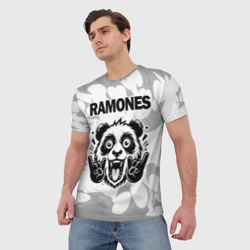 Мужская футболка 3D Ramones рок панда на светлом фоне - фото 2