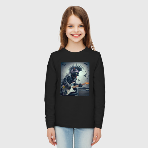 Детский лонгслив хлопок Котёнок панк гитарист - нейросеть, цвет черный - фото 5