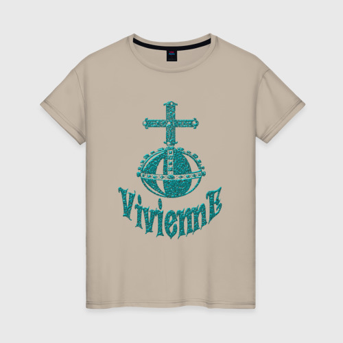 Женская футболка хлопок Вивьен стиль - скипетр бирюзовый, цвет миндальный