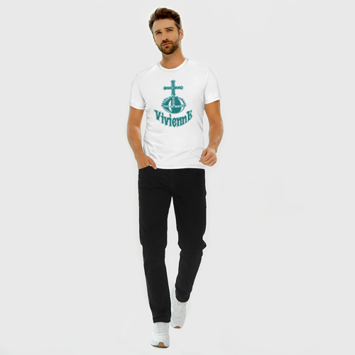 Мужская футболка хлопок Slim Вивьен стиль - скипетр бирюзовый, цвет белый - фото 5