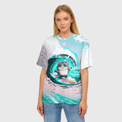 Женская футболка oversize 3D Кот серфер лови волну - фото 2