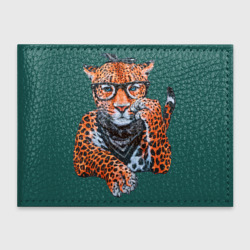 Обложка для студенческого билета Задумчивый леопард в бандане и очках