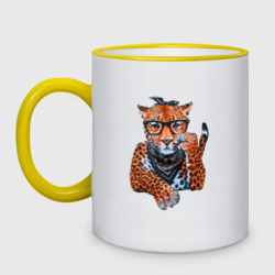 Кружка двухцветная Задумчивый леопард в бандане и очках