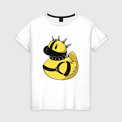 Женская футболка хлопок с принтом Резиновый утенок в стиле панк, вид спереди #2