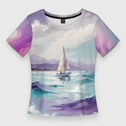 Женская футболка 3D Slim Яхта идущая по волнам 