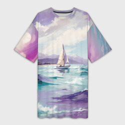 Яхта идущая по волнам  – Платье-футболка с принтом купить