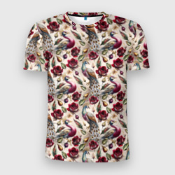 Мужская футболка 3D Slim Цветочный паттерн с павлинами