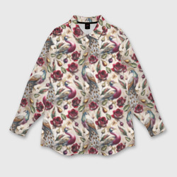 Женская рубашка oversize 3D Цветочный паттерн с павлинами
