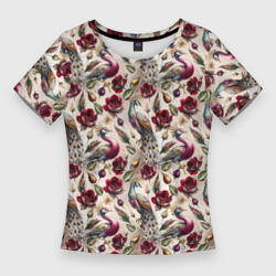 Женская футболка 3D Slim Цветочный паттерн с павлинами