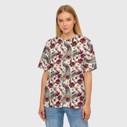 Женская футболка oversize 3D Цветочный паттерн с павлинами - фото 2