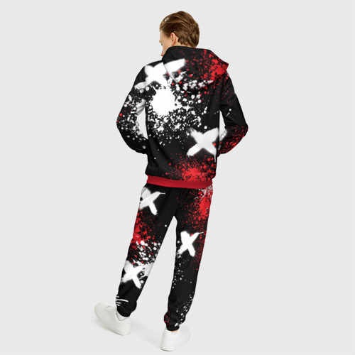 Мужской 3D костюм с принтом Митсубиси на фоне граффити и брызг красок, вид сзади #2