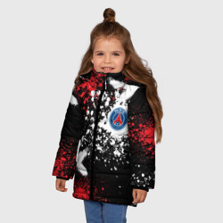 Зимняя куртка для девочек 3D Пари Сен-Жермен на фоне граффити и брызг красок - фото 2
