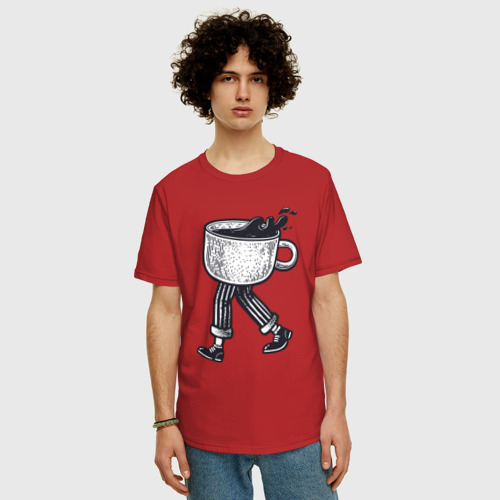Мужская футболка хлопок Oversize с принтом Кофейный человечек, фото на моделе #1