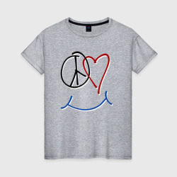Peace love smile – Женская футболка хлопок с принтом купить со скидкой в -20%