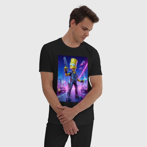Мужская пижама хлопок Cyber Bart - neon glow ai art, цвет черный - фото 3