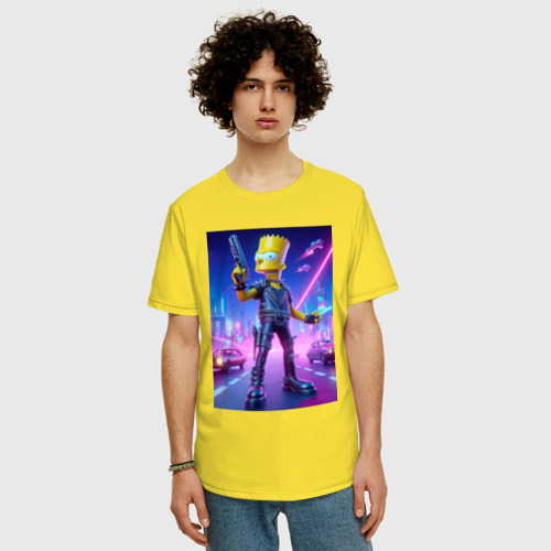 Мужская футболка хлопок Oversize Cyber Bart - neon glow ai art, цвет желтый - фото 3