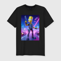 Мужская футболка хлопок Slim Cyber Bart - neon glow ai art