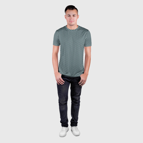 Мужская футболка 3D Slim Треугольные полосы бело-бирюзовый, цвет 3D печать - фото 4
