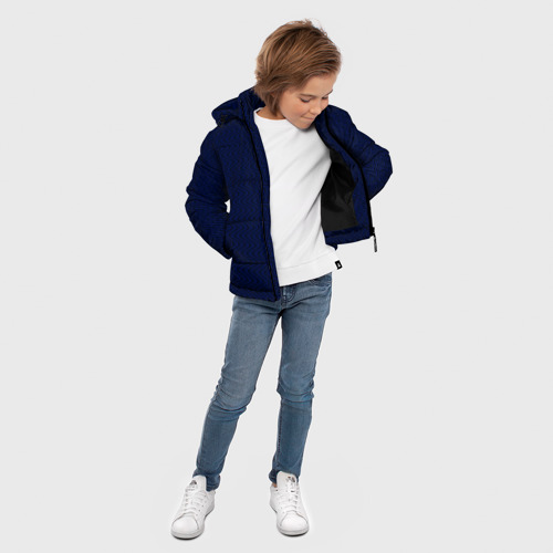 Зимняя куртка для мальчиков 3D с принтом Тёмно-синий волнистые линии, вид сбоку #3