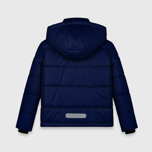 Зимняя куртка для мальчиков 3D с принтом Тёмно-синий волнистые линии, вид сзади #1