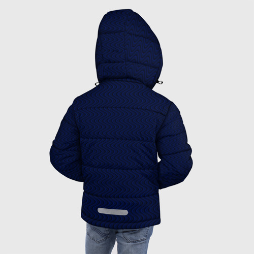 Зимняя куртка для мальчиков 3D с принтом Тёмно-синий волнистые линии, вид сзади #2