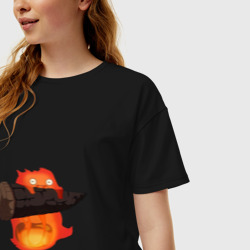 Женская футболка хлопок Oversize Кальцифер ходячий замок - фото 2