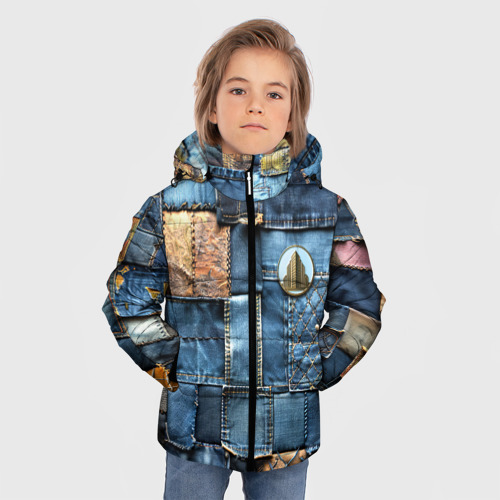 Зимняя куртка для мальчиков 3D с принтом Значок архитектора на джинсах, фото на моделе #1