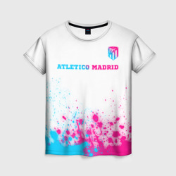 Женская футболка 3D Atletico Madrid neon gradient style посередине