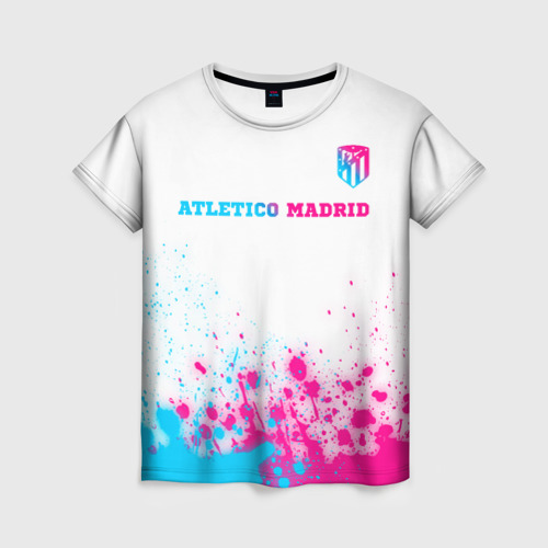 Женская футболка 3D Atletico Madrid neon gradient style посередине, цвет 3D печать