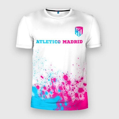 Мужская футболка 3D Slim с принтом Atletico Madrid neon gradient style посередине, вид спереди #2