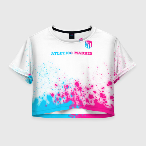 Женская футболка Crop-top 3D Atletico Madrid neon gradient style посередине, цвет 3D печать
