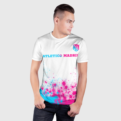 Мужская футболка 3D Slim с принтом Atletico Madrid neon gradient style посередине, фото на моделе #1