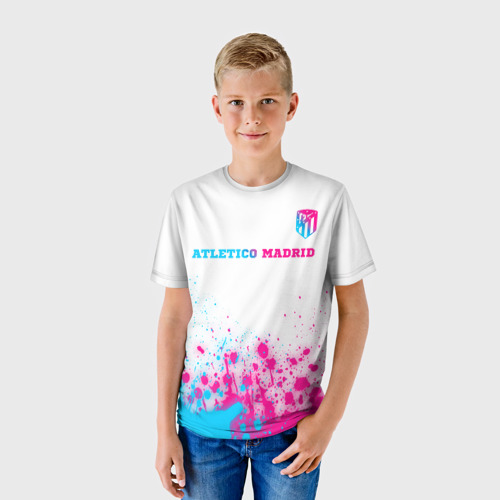 Детская футболка 3D Atletico Madrid neon gradient style посередине, цвет 3D печать - фото 3