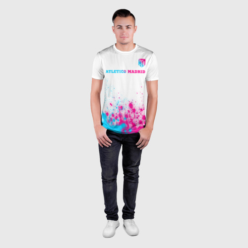 Мужская футболка 3D Slim с принтом Atletico Madrid neon gradient style посередине, вид сбоку #3