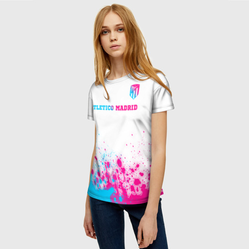 Женская футболка 3D Atletico Madrid neon gradient style посередине, цвет 3D печать - фото 3