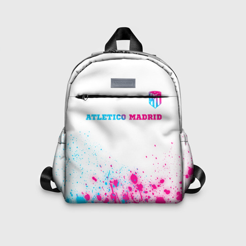 Детский рюкзак 3D с принтом Atletico Madrid neon gradient style посередине, вид спереди #2