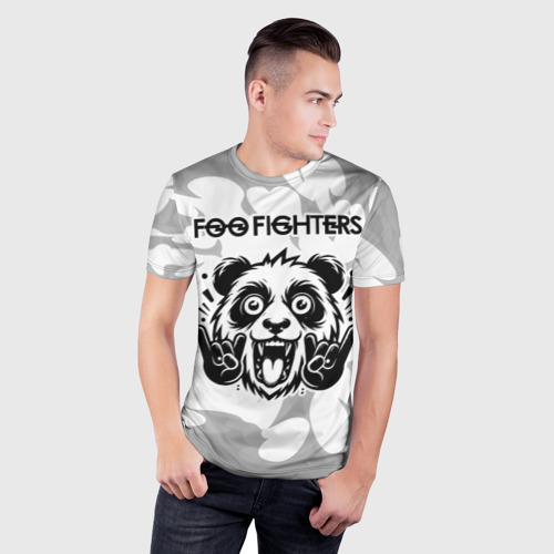 Мужская футболка 3D Slim с принтом Foo Fighters рок панда на светлом фоне, фото на моделе #1