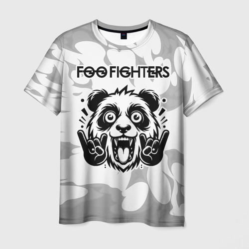Мужская футболка с принтом Foo Fighters рок панда на светлом фоне, вид спереди №1