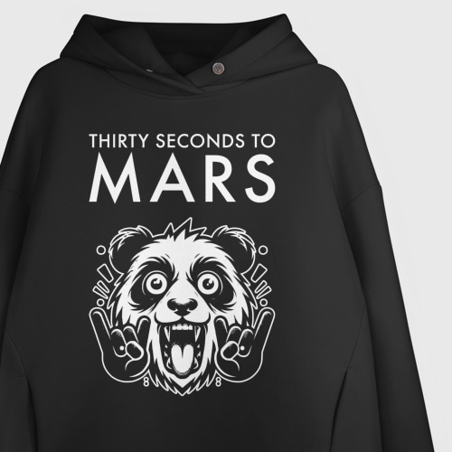 Женское худи Oversize хлопок Thirty Seconds to Mars rock panda, цвет черный - фото 3